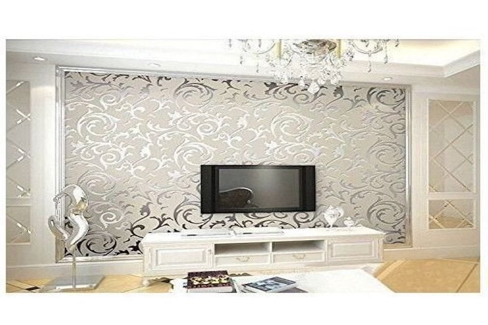 Papel de pared pintado decorativo color gris plateado