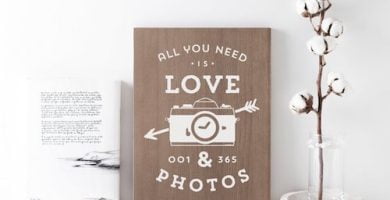 Cartel pared de madera Love Photos